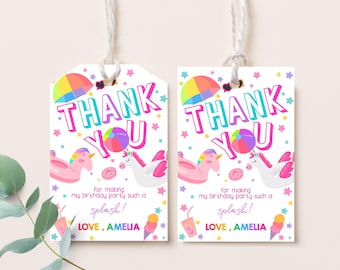 Pool Party Favor Tags Boy Girl Kids Birthday Thank you Tags Summer Beach Gift Tags Splish Splash Bash Printable Sticker Label Template BT38
