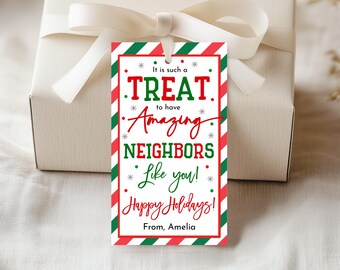 Christmas Neighbor Gift Tag, Amazing Neighbors Like You, Wine Bottle Favor Tags, Holiday Treat, Cookie, Candy, Snack, Xmas Printable HL66G