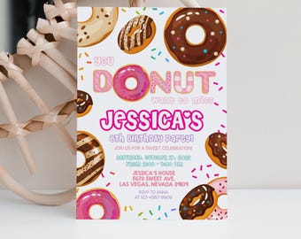 Donut-Einladung Geburtstagsparty Laden Sie Mädchen ein Sie Donut verpassen wollen Sweet One Two Erste Vorlage Sofort-Download EDITIERBAR BTD036