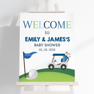 Golf Baby Shower Welcome Sign Boy Baby Shower Poster Par-Tee Time Golfing Gender Neutral Party Decor Hole In One Porch Sign EDITABLE BS46B