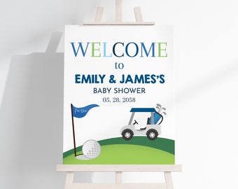 Golf Baby Shower Welcome Sign Boy Baby Shower Poster Par-Tee Time Golfing Gender Neutral Party Decor Hole In One Porch Sign EDITABLE BS46B