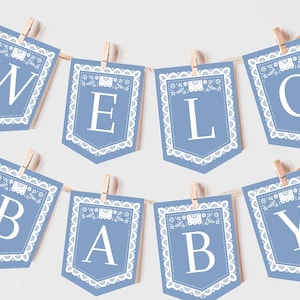 Bannière cielito Lindo pour baby shower bleu mexicain Talavera Baby Shower Party Decor guirlande Fiesta garçon Papel Picado MODIFIABLE Bunting drapeau AS42B