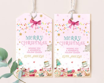 Weihnachten Teeparty Geschenkanhänger Urlaub Gunst Tags Winter Merry Xmas Danke Aufkleber Partygeschenke Druckbare benutzerdefinierte Etiketten Vorlage HL22