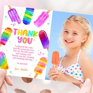 Popsicle Birthday Photo Thank You Card Girl 1st 2nd Birthday Thank You Note Two Sweet Ice Cream Summer Party Pop On Over EDITABLE BT79P