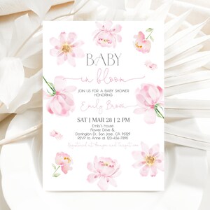 Baby in Bloom Baby Shower Invitation Spring Flowers Girl Baby Shower Invite Blush Pink Floral Watercolor Wildflower EDITABLE Template AS27P