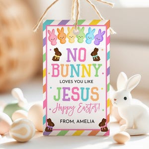 Żaden króliczek nie kocha cię jak Jezus Etykiety na prezenty wielkanocne Etykieta na upominek religijny Dzieci Sąsiad Szkoła Nauczyciel Kościół Koszyk Impreza Peeps Do druku HL87P