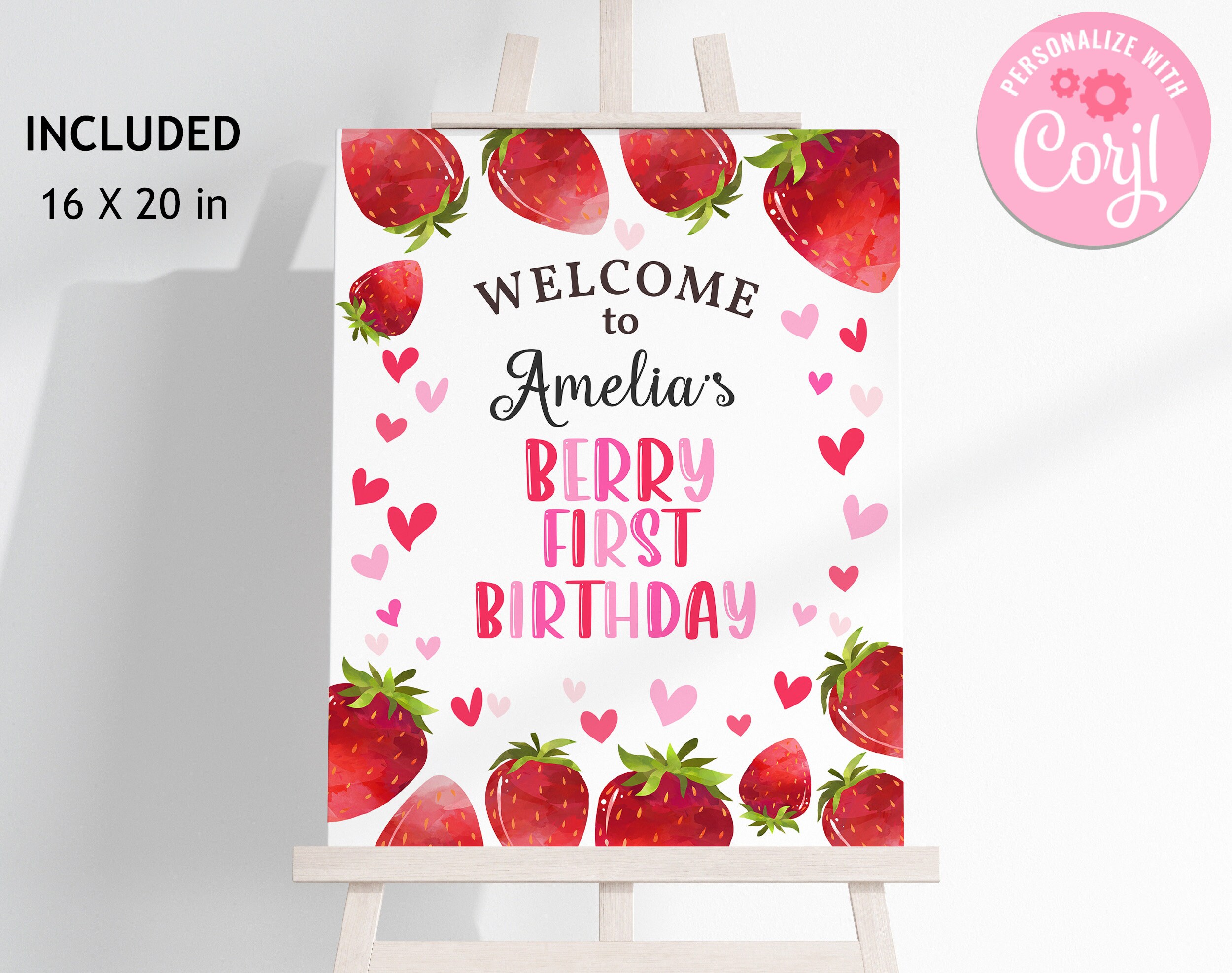 Berry First Birthday Sign Strawberry Blueberry 1st Birthday Party Sign -  Design My Party Studio