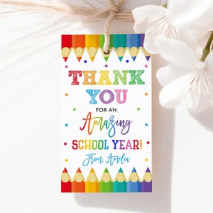 Cadeaukaartje voor einde schooljaar kleurpotlood Bedankt voor een geweldig schooljaar Leraar Waardering Week gunsttags PTO Afdrukbare PTA TE03P