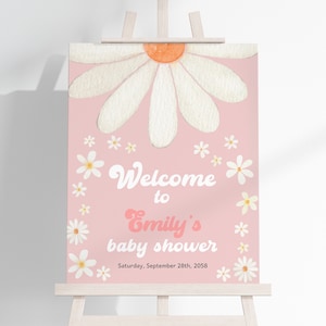 Daisy Baby Shower Welcome Sign Oh Baby Gender Neutral Party Poster Retro Groovy Boho Floral Daisies Wild Flower Porch Sign EDITABLE BS40P