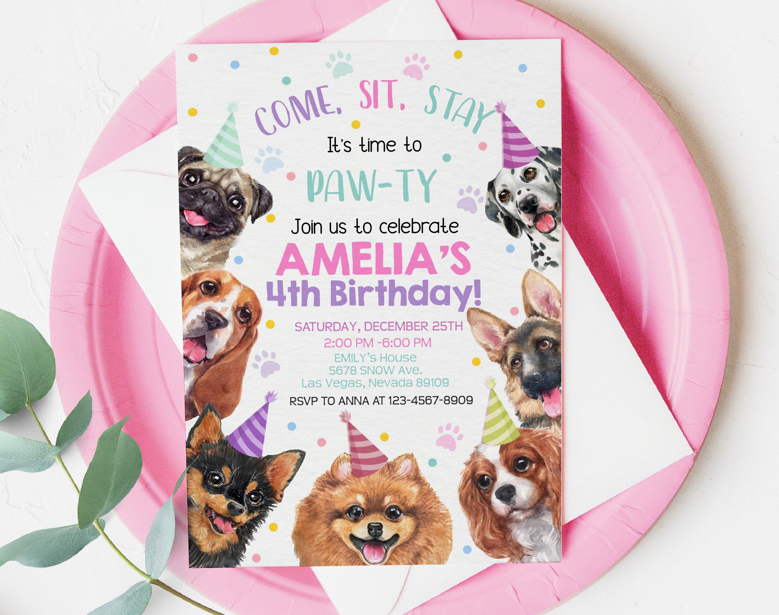 Dog Invitation Birthday Party Invites Puppy Pawty Boy Girl - Etsy