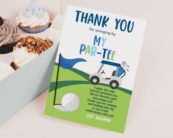 Golf Birthday Thank You Card Golfing Baby Shower Thank You Note Boy Hole In One Birthday Party Decor Let's Par-Tee Printable BS46B BT24B