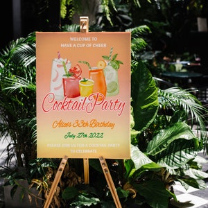 Cocktail Party Welcome sign Birthday Decor Sip Sip Hooray Editable Template Printable 24X36inch INSTANT DOWNLOAD