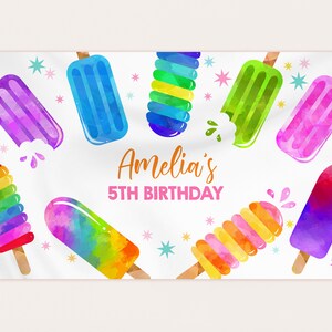 Popsicle Birthday Backdrop Banner Boy Girl 1st Birthday Party Decor Ice Cream Summer Party Pop On Over Photo Booth EDITABLE Template BT79P