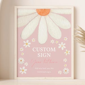 Daisy Baby Shower Custom Sign Daisy 1st Birthday Party Decor Boho Floral Daisies Table Sign Pink Purple Wild Flower EDITABLE BS40P BT84P