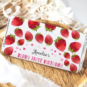 Strawberry Chocolate Wrapper Berry First Birthday Candy Bar Label 1.55oz Girl 1st Birthday Party Favors Berry Sweet One Printable BT37P