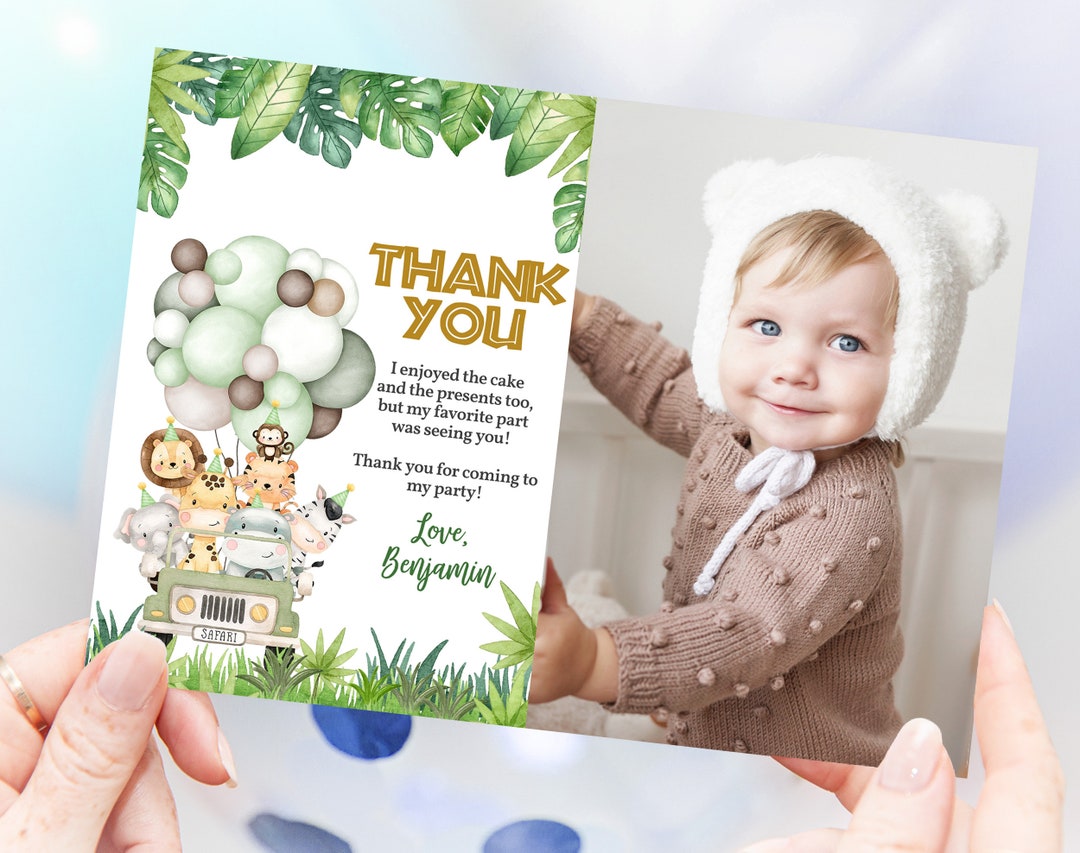 Safari Birthday Thank You Card Boy Jungle Birthday Thank You Note Wild ...