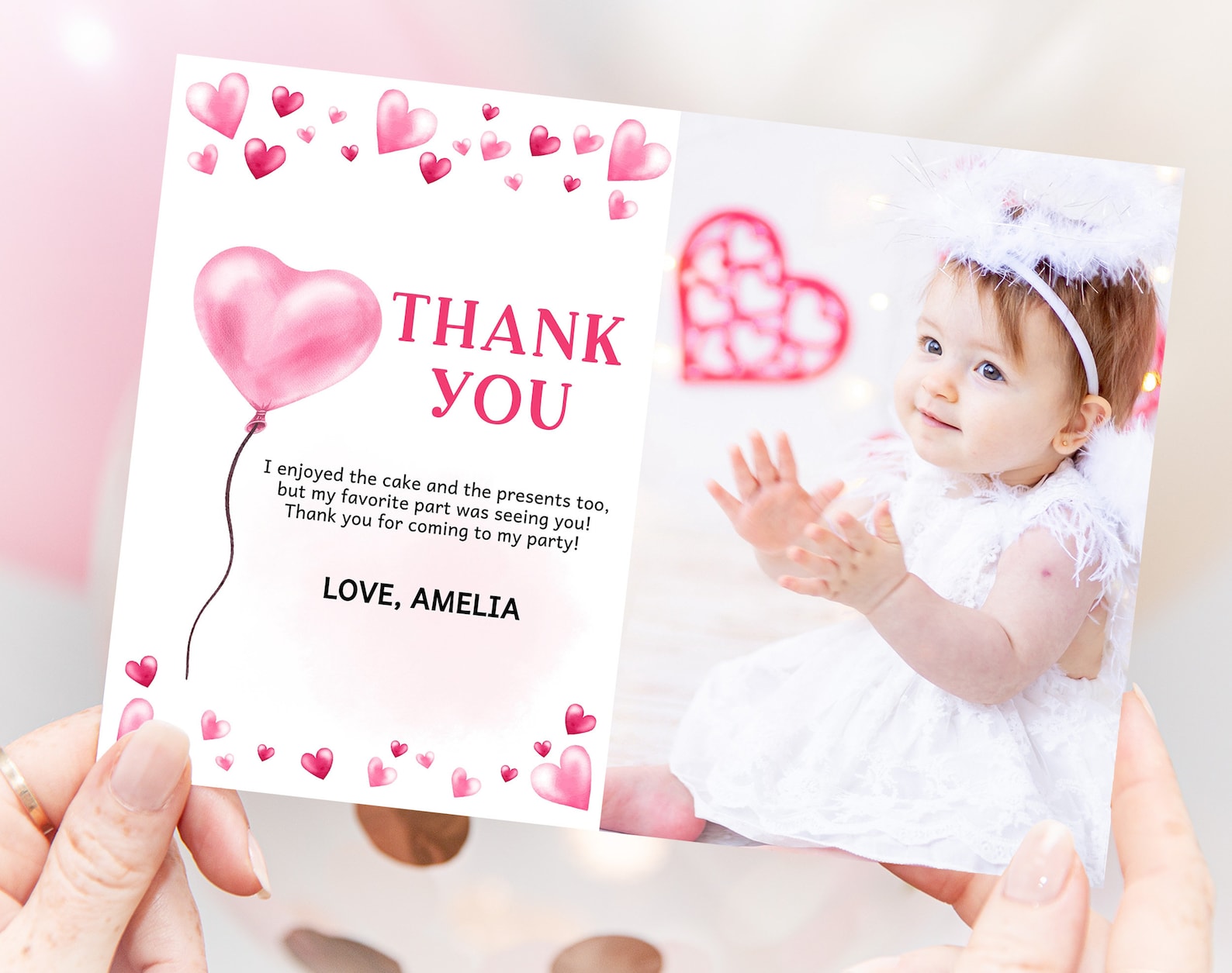 Valentines Day Birthday Photo Thank You Card Sweetheart Birthday Girl ...