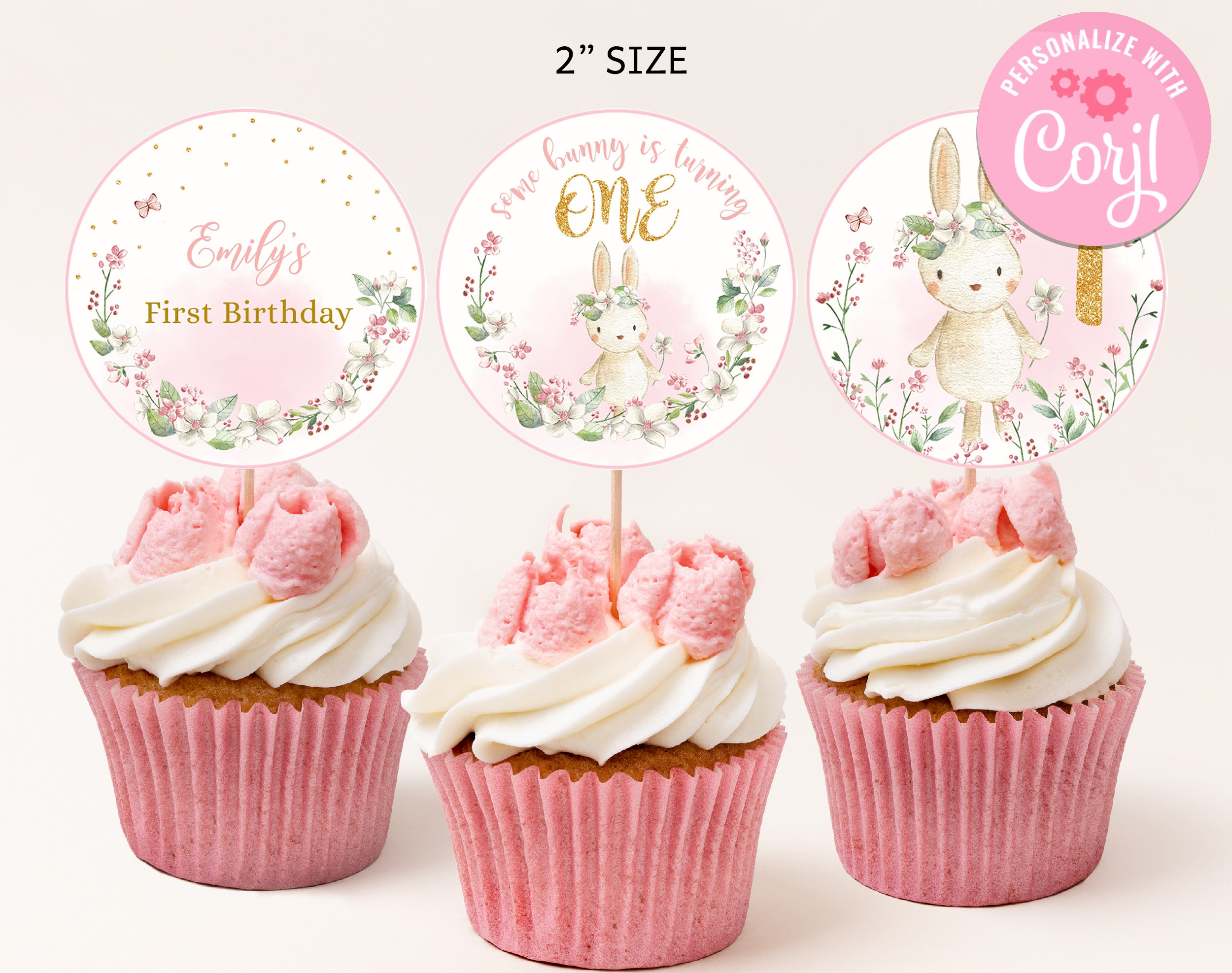 54Pcs Easter Cupcake Toppers - Glitter Bunny Decorations For Spring Parties & Baby Showers