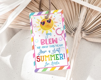 You Blew Me Away This Year Tag End of Term Class Summer Bubbles Gift Tags School Classmate Favor Tags Teacher Thank You Tags Printable HL27