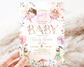 Fairy Baby Shower Invitation Girl Gender Neutral Party Invite Whimsical Enchanted Forest Magical Floral Garden Tea Party EDITABLE BS42P