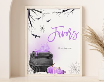 A Baby is Brewing Table Sign Favors Sign Girl Purple Halloween Baby Shower Poster Witch Gender Neutral Party Tabletop Decor Printable BS66V