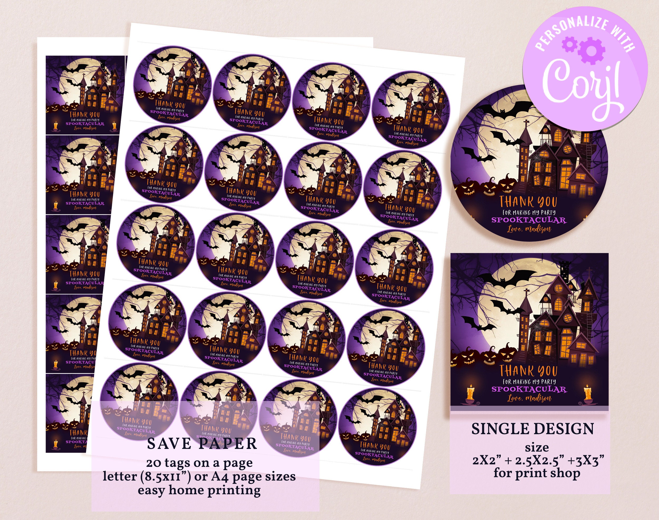 Halloween Thank You Stickers Kids Halloween Party Gift Tags Haunted ...