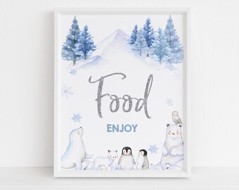 Winter Onederland Table Sign Food Wonderland Baby Shower Boy Girl First Birthday Party Decor Polar Bear Arctic Animals Printable BS06B BT46B
