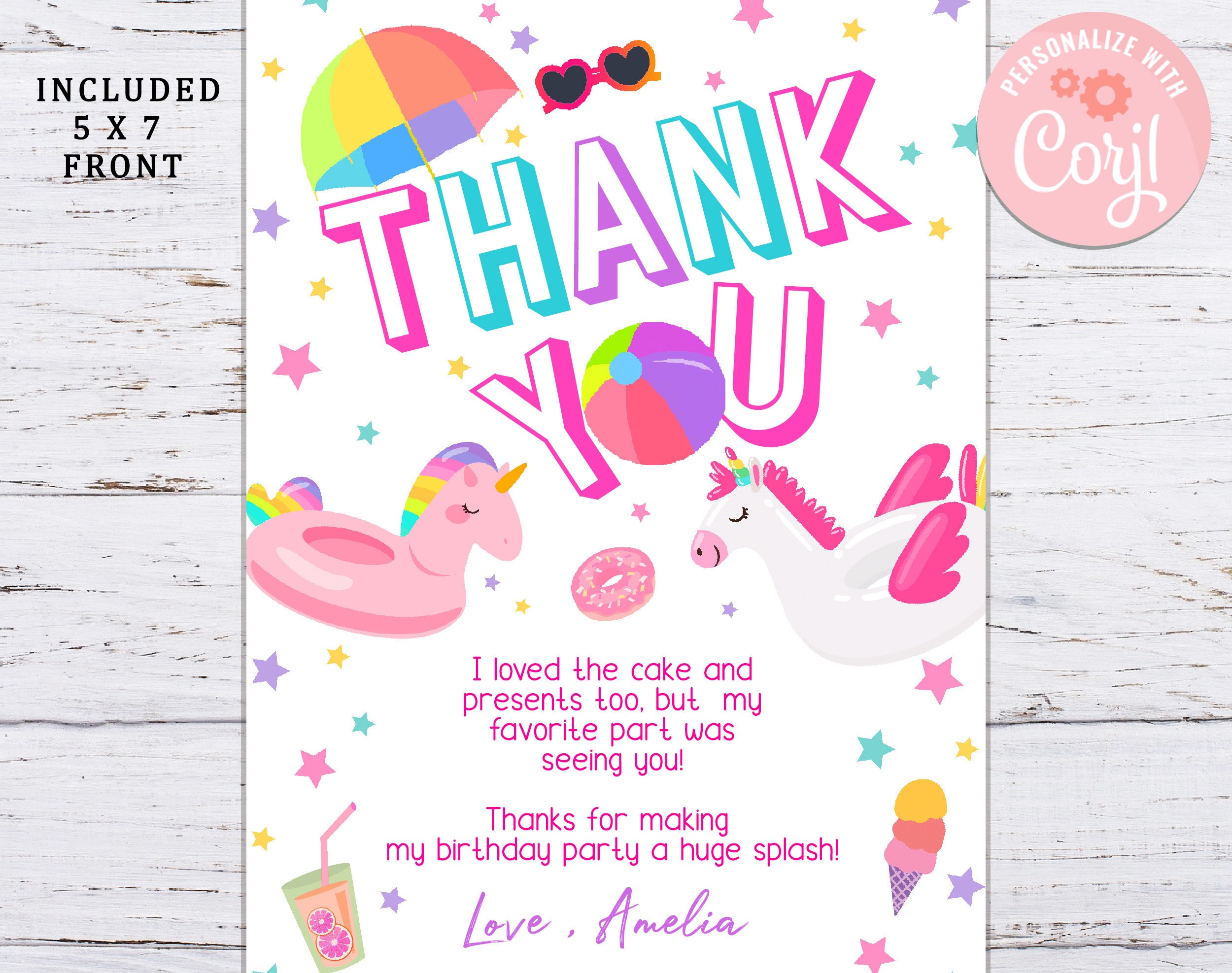 Pool Party Thank You Cards Summer Birthday Thank You Notes Boy Girl ...