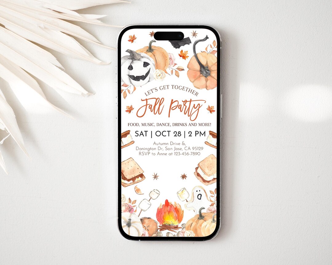 Halloween Fall Party Evite, Autumn Harvest Digital Invitation, Camping ...