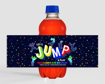 Jump Juice Bottle Label 10oz Birthday Party Favors Trampoline Bounce House Juice Pouch Neon Glow Sports EDITABLE Template BTD034