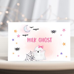 ハロウィン ベビーシャワー フードテント グール 不気味 誕生日 フードラベル かわいい ゴースト ピンク パーティーデコレーション 印刷可能 プレースカード ビュッフェ BS30WP BT87WP