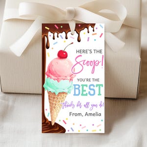 Here's The Scoop You're The Best Cadeaukaartje IJs Cadeaukaartje Leraar Waardering Einde schooljaar DTO PTA-personeelsmedewerker Afdrukbaar TE01P