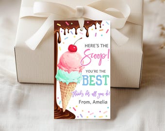Here's The Scoop You're The Best Cadeaukaartje IJs Cadeaukaartje Leraar Waardering Einde schooljaar DTO PTA-personeelsmedewerker Afdrukbaar TE01P