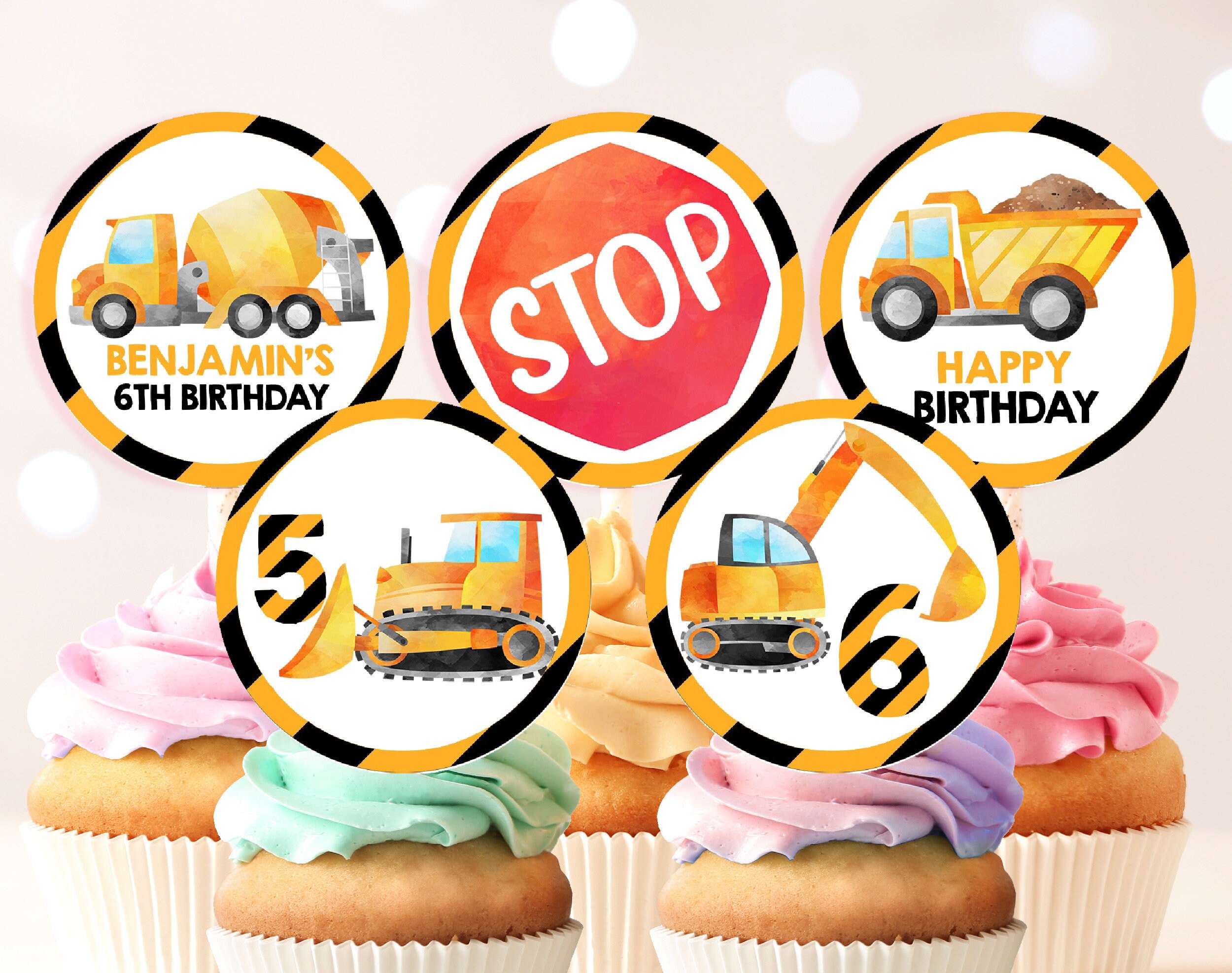 Construction Cupcake Toppers - 48 Pcs Dump Truck, Excavator, Tractor Cake Picks For Kids Birthday Party - View #13