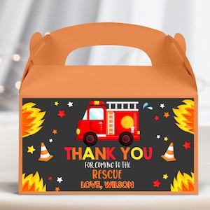 Etiqueta para caja de regalo de camión de bomberos, ideal como recuerdo de fiesta de cumpleaños de niño, bombero, bombero, camión de bomberos, departamento de bomberos, imprimible, BT02K