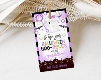 Halloween Bubble Gift Tags I Hope Your Halloween Boo-bbles Tags Purple Cute Ghost Favor Tags School Classroom Thank You Tags Printable HL36