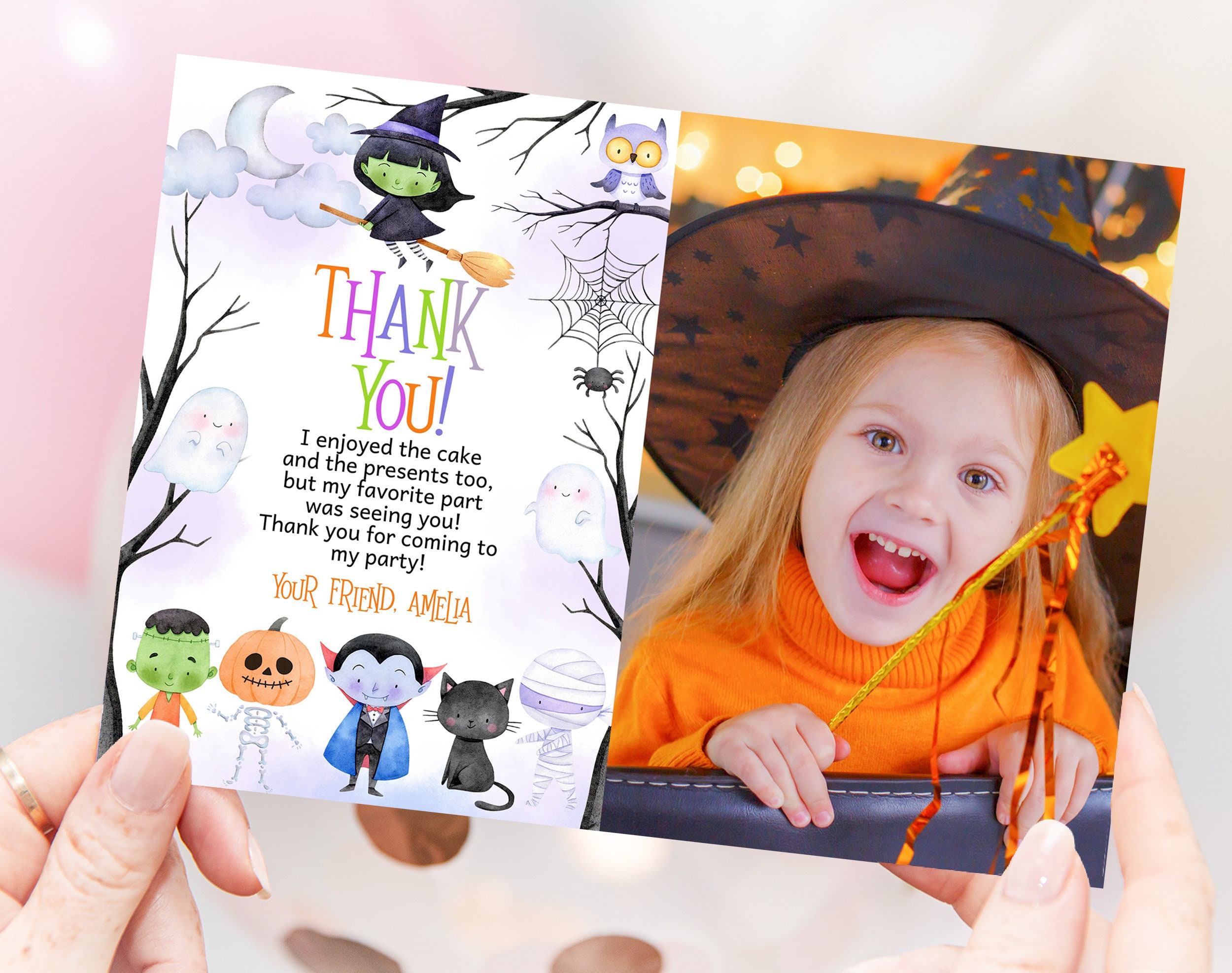 Halloween Birthday Thank You Card Kids Halloween Costume Party Decor ...