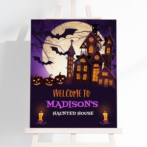 Halloween Birthday Welcome Sign Kids Halloween Party Poster Haunted House Porch Sign Spooky One Spooktacular Front Door Sign EDITABLE BT07