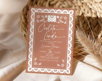 Cielito Lindo Baby Shower Invitation Beige Mexican Talavera Gender Neutral Party Invite Papel Picado Baby Sprinkle Brunch EDITABLE AS42E