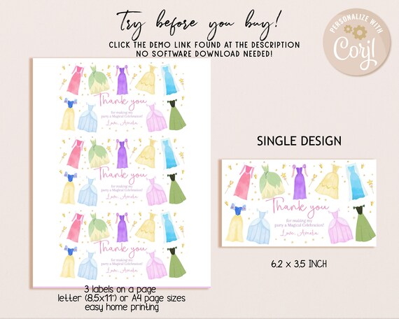 Princess Birthday Gable Box Label Once Upon a Time Princess Dresses Gift  Treats Box Royal Girl Pink Dress Up Party Decor Printable AT14