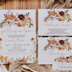 Falling in Love Baby Shower Invitation Bundle Little Pumpkin Baby Shower Invite Set Boho Floral Rustic Autumn Fall Party EDITABLE BS99O