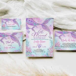 Inbjudningspaket för sjöjungfrubabyshower under havet Inbjudningsset Lilla sjöjungfrun Rosa lila kricka Nyckfullt hav Havsströssel REDIGERBART BS37V bild 2