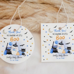EDITABLE Halloween Baby Shower Stickers Little BOO Thank You Tags Fall Party Gift Favor Treat Bag Ghoul Ghost Labels Round Printable BBS029