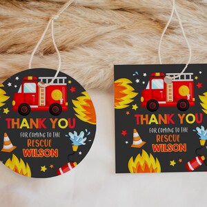 Etiquettes pour cadeaux camion de pompier 1er anniversaire pour garçon, cadeaux de fête d'anniversaire, pompier pompier