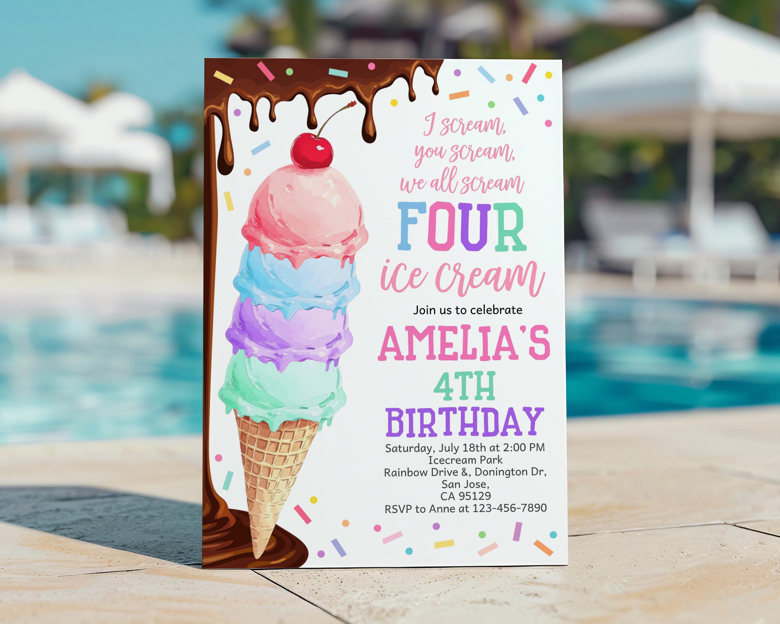 Invitación de cumpleaños de helado \, image size:2500x2000