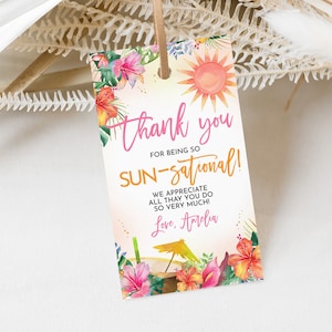 Thank You for being so Sun-sational Gift Tags Teacher Appreciation Thank You Tags End of School Year Label Tropical Beach Printable HL27