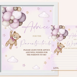 Panneau de conseils avec ours en peluche nouveaux parents, future maman, fille bohème, jeux de baby shower, papa, herbe de la pampa, décoration neutre en matière de genre MODIFIABLE BS21V