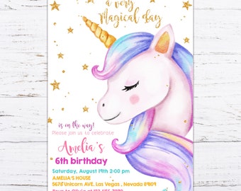 Rainbow Unicorn Birthday Party Invitation Rainbow Glitter Unicorn unicorn invitation unicorn birthday invitation rainbow unicorn