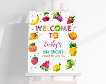 Twotti Frutti Baby Shower Welcome Sign Fruit Baby Shower Poster Tropical Summer Party Porch Sign Sweet One Girl Baby Sprinkle EDITABLE BS17