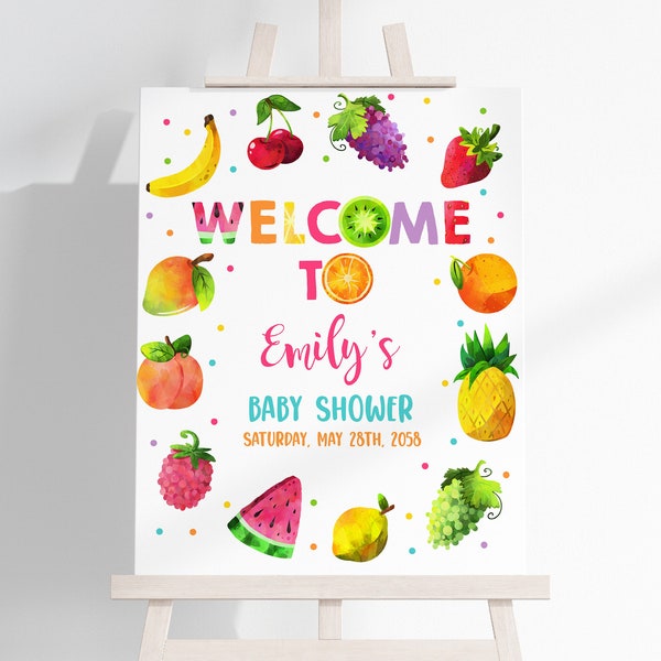 Tutti Frutti Baby Shower Welcome Sign Girl Twotti Fruity Poster Tropical Summer Fruit Front Yard Gender Neutral Porch EDITABLE Template BS17